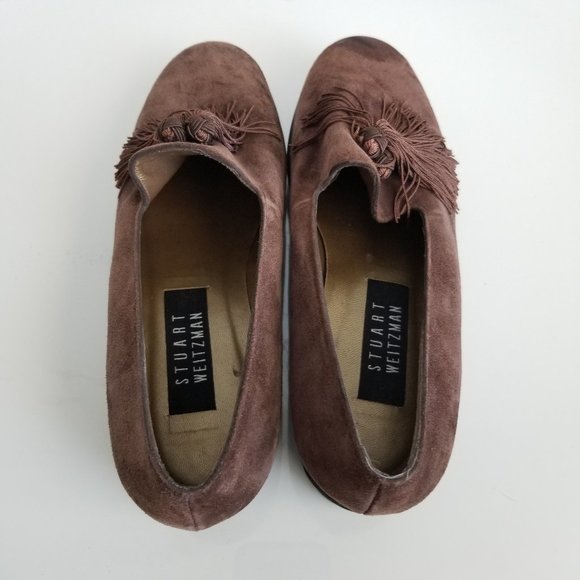 Stuart Weitzman tassel suede loafers choc brown 8M - Picture 7 of 13